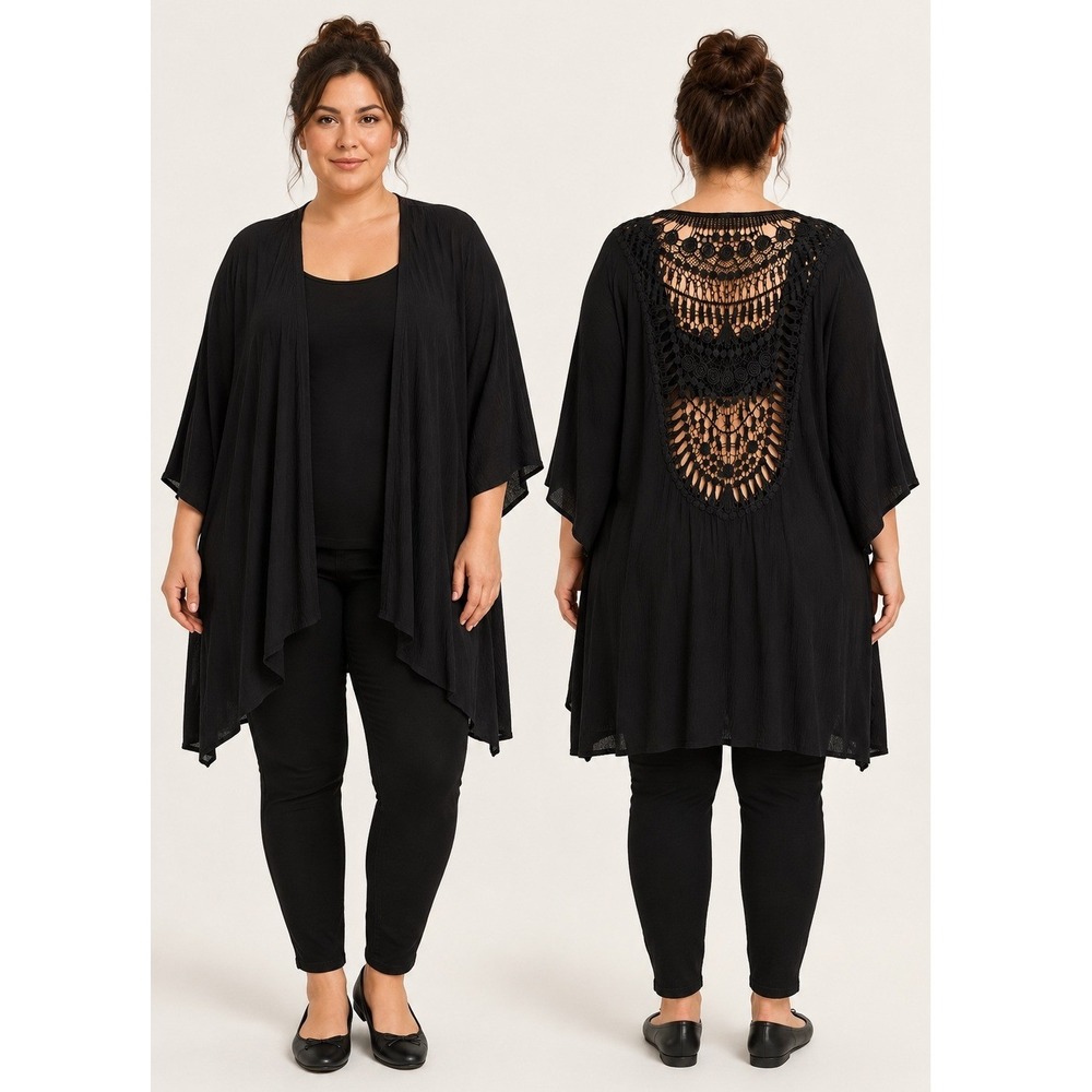 Torrid Cardigan Women 4X Black Crochet Lace Back Open Front Boho Whimsigoth